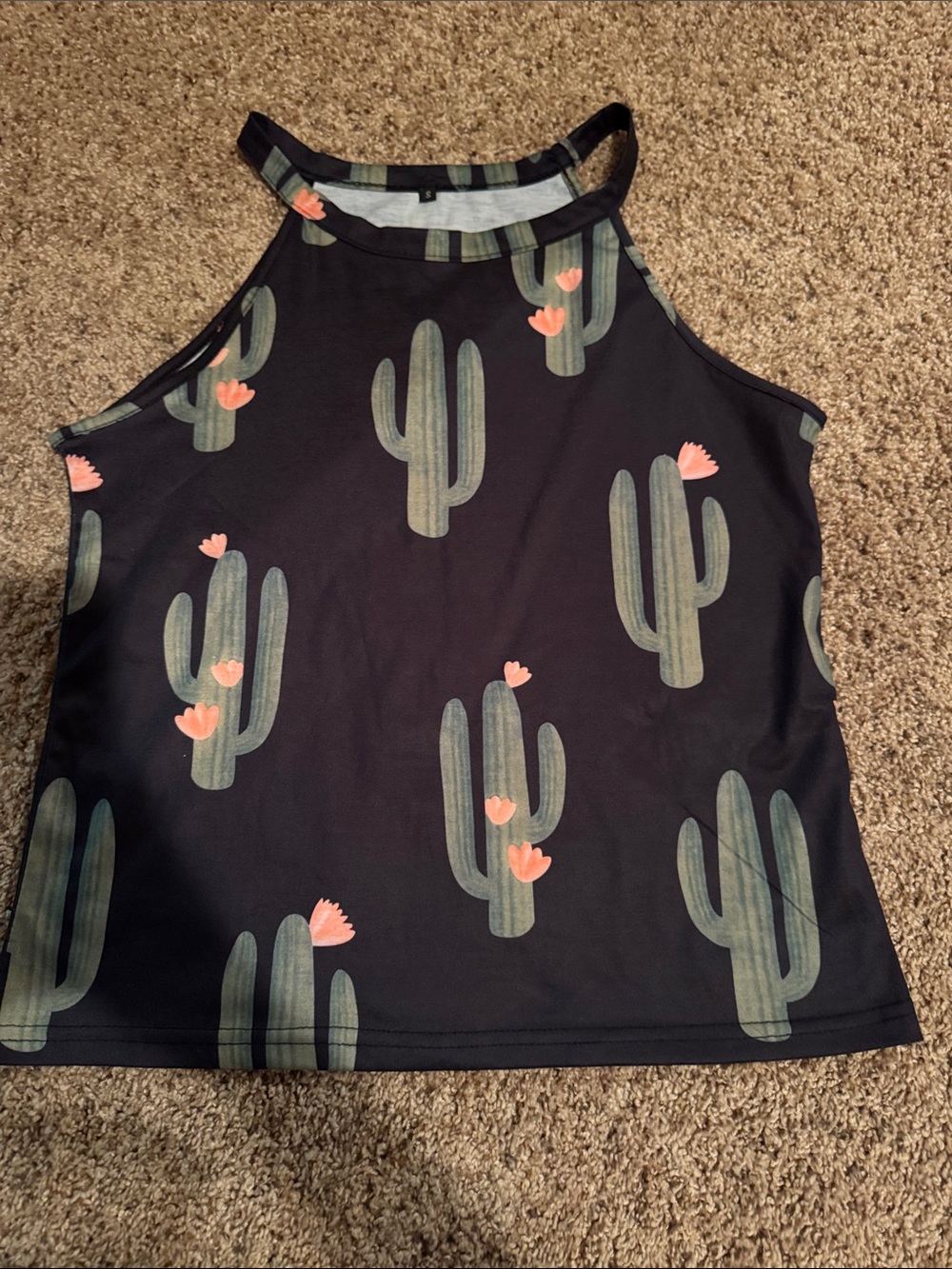 Women’s Black Cactus Print Halter Tank Top